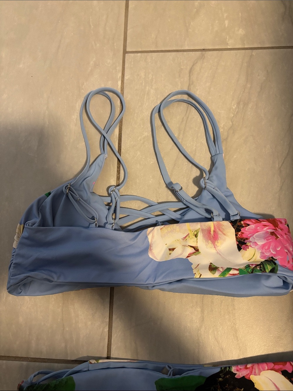 Women’s TiniBikini Light Blue Floral Strappy Two-Piece High Rise Bottoms - Picture 10 of 10